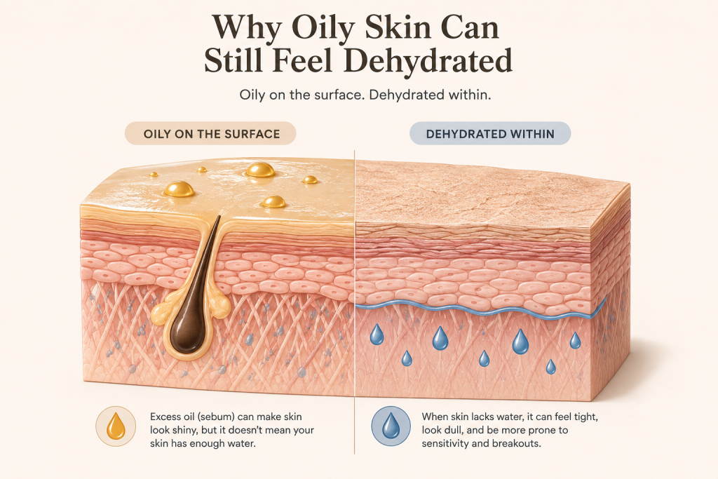 Difference between oily and dehydrated skin